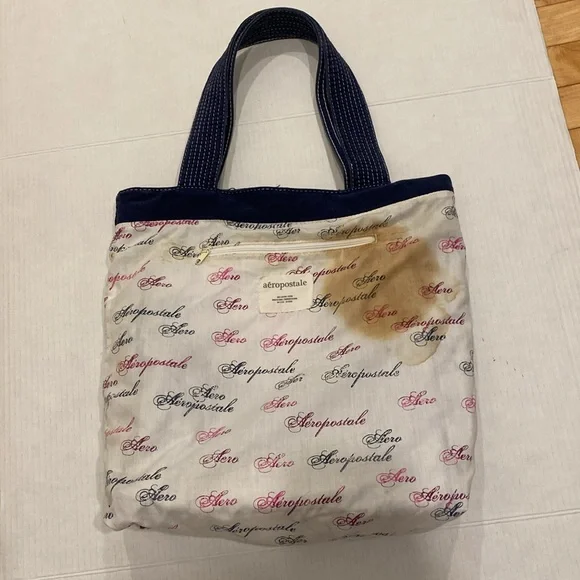 AEROPOSTALE Fabric Navy Blue Jean style Casual Tote Bag with white stitching - Picture 9 of 13